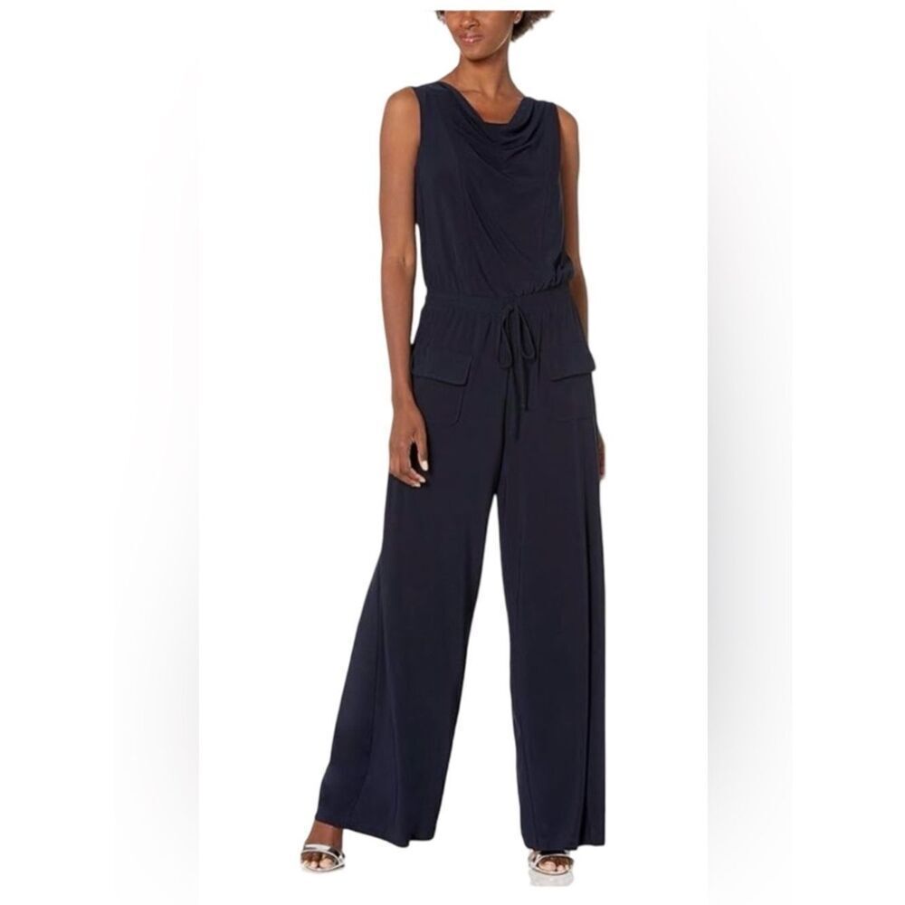 Emma & Michele - Midnight Blue Sleeveless Jumpsuit Size: Large Color: Navy